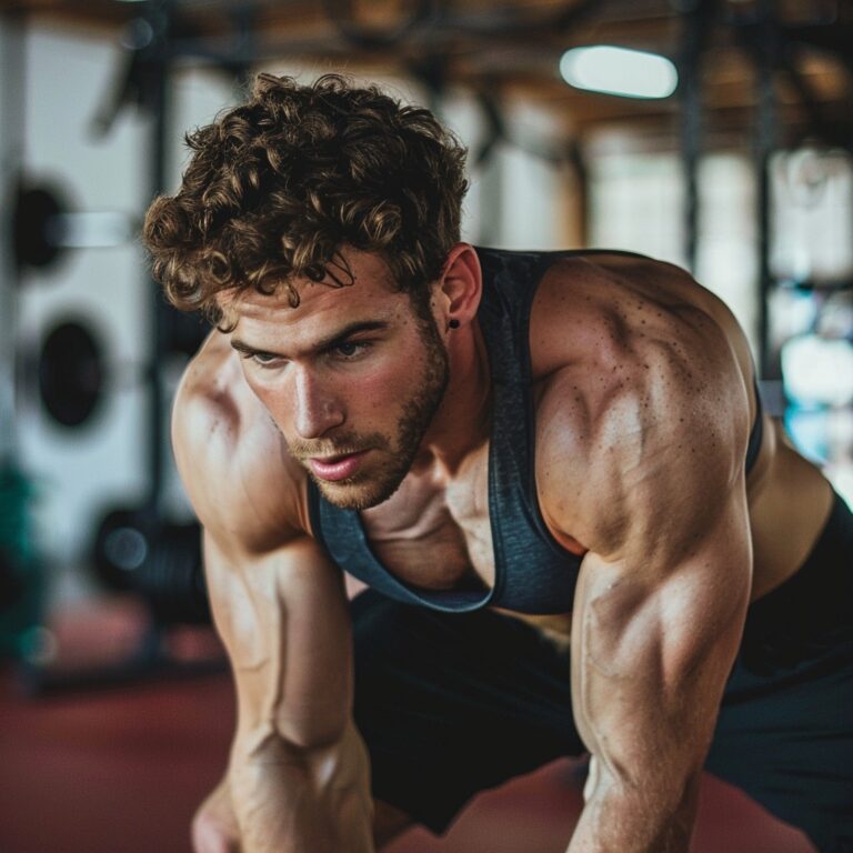 Fit guy, with buffed muscles, doing HIIT workout in the gym